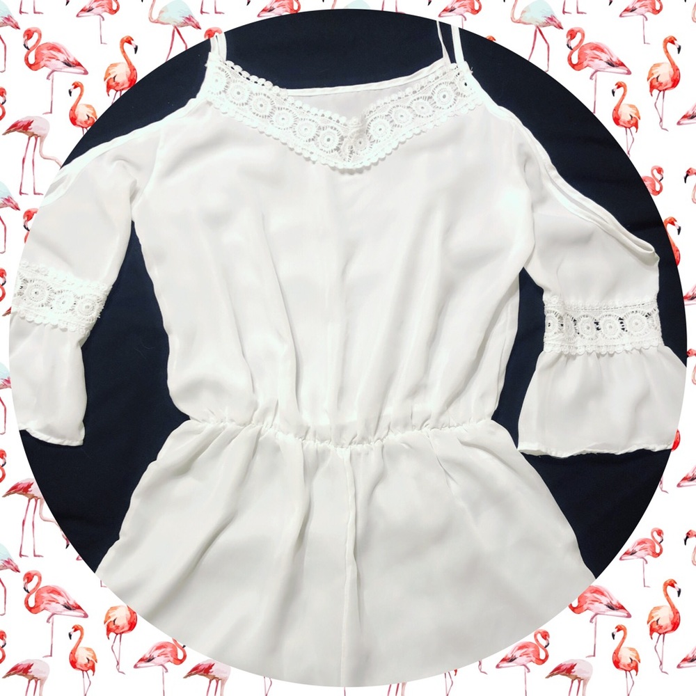 👙White Romper/Swimsuit Cover w/Cold Shoulders